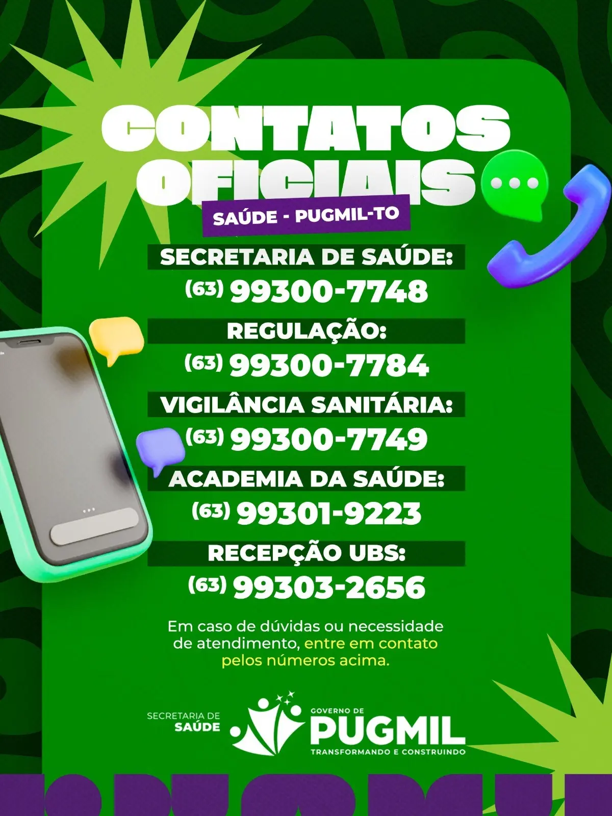 Contatos oficiais da saúde de Pugmil